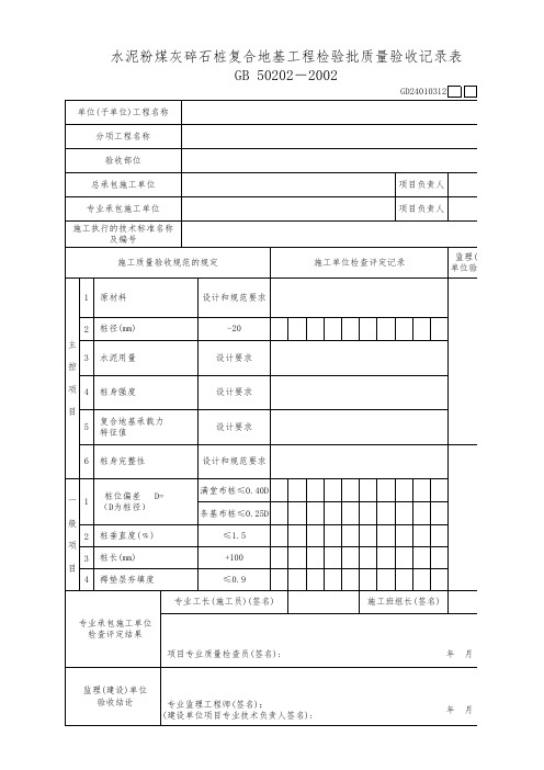 水泥粉煤灰碎石桩复合地基工程检验批质量验收记录表