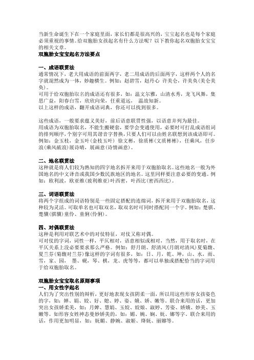 漂亮的女双胞胎宝宝起名