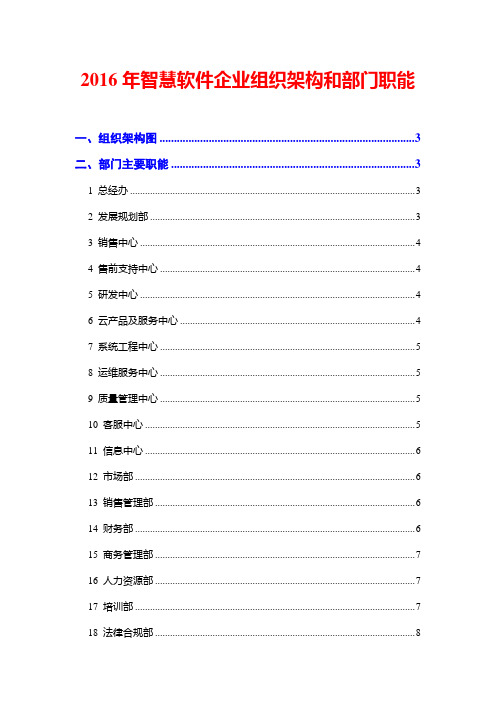 2016年智慧软件企业组织架构和部门职能
