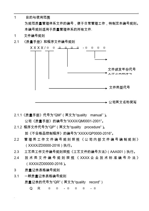 质量管理体系文件编号规则