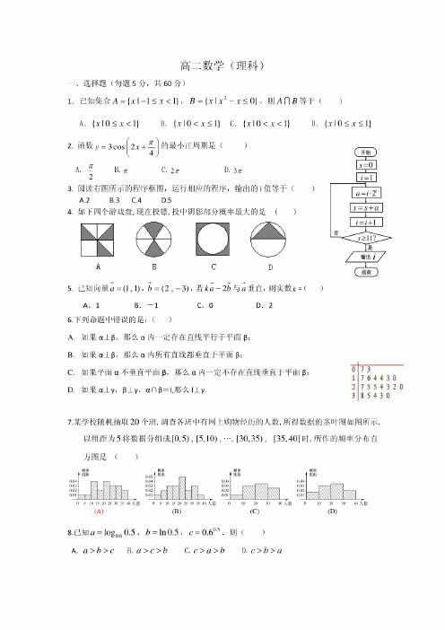 云南省德宏州梁河县第一中学2015-2016学年高二年第九次月考数学(理)试题Word版无答案