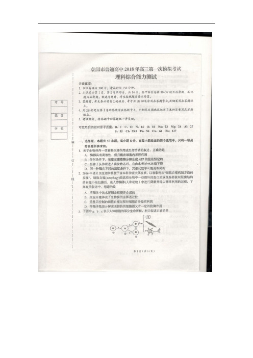 辽宁省朝阳市普通高中2018届高三第一次模拟考试理综试卷(扫描版)