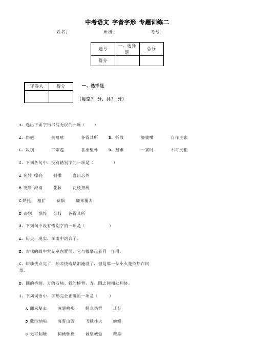 中考语文 字音字形 专题训练二(带答案解析)