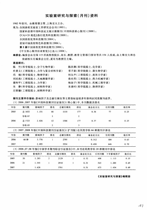 实验室研究与探索(月刊)资料