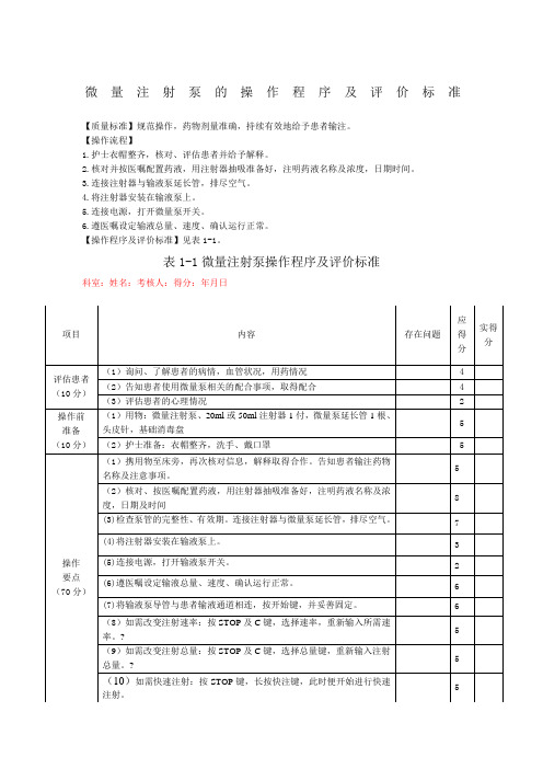 微量泵操作程序及评价标准