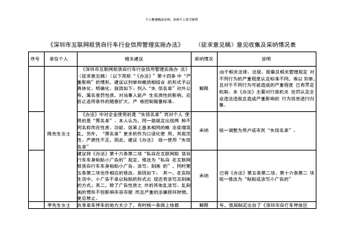 《深圳市互联网租赁自行车行业信用管理实施办法》(征求意