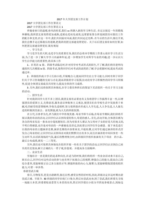 2017年大学团支部工作计划