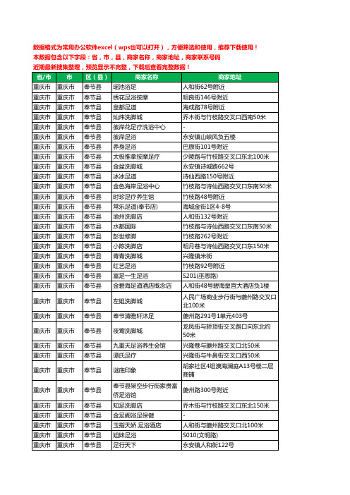 2020新版重庆市重庆市奉节县足疗工商企业公司商家名录名单黄页联系电话号码地址大全39家