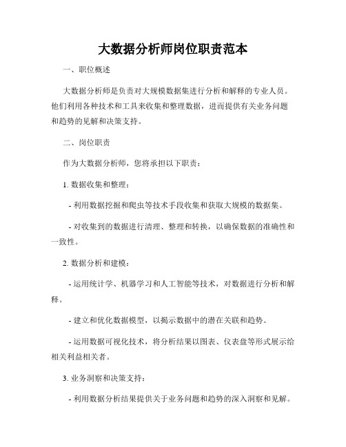 大数据分析师岗位职责范本