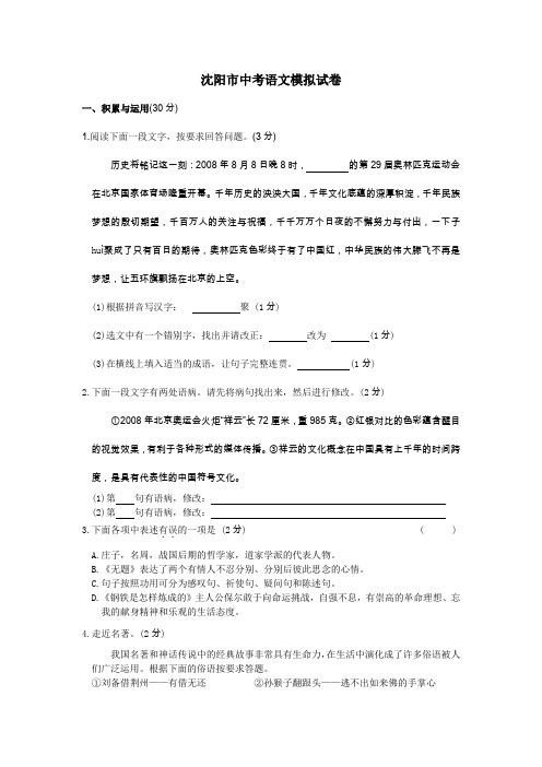 沈阳市中考语文模拟试卷
