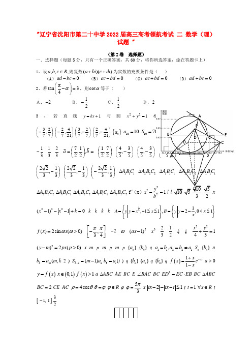 辽宁省沈阳市2022届高考数学领航考试二 理