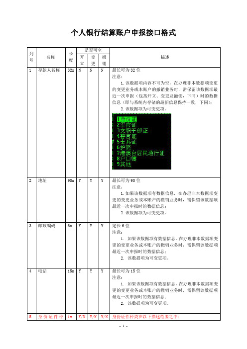 个人银行结算账户申报接口格式