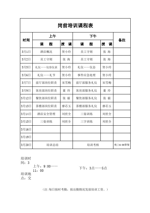 岗前培训课程表