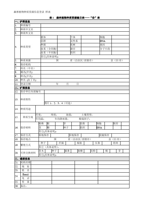 森林植物种质资源编目表