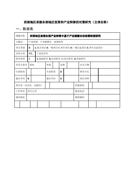 国家社科基金(2007)：西部地区承接东部地区投资和产业转移的对策研究(一般项目)