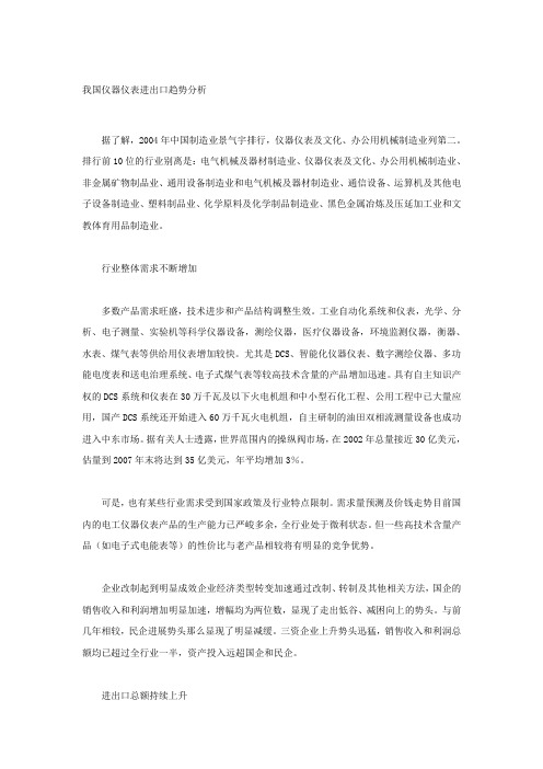 我国仪器仪表进出口趋势分析