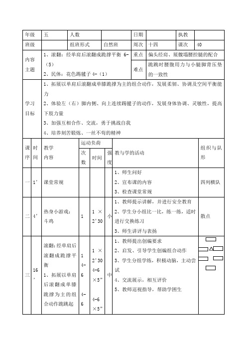 五年级体育教案-经单肩后滚翻成跪撑平衡    全国通用