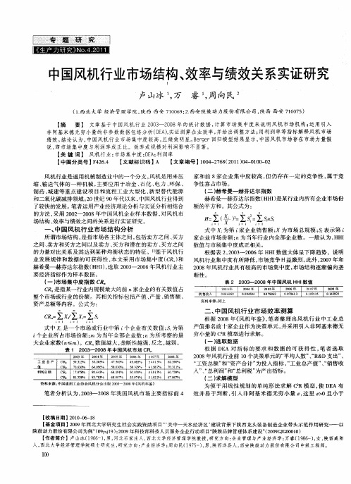中国风机行业市场结构、效率与绩效关系实证研究