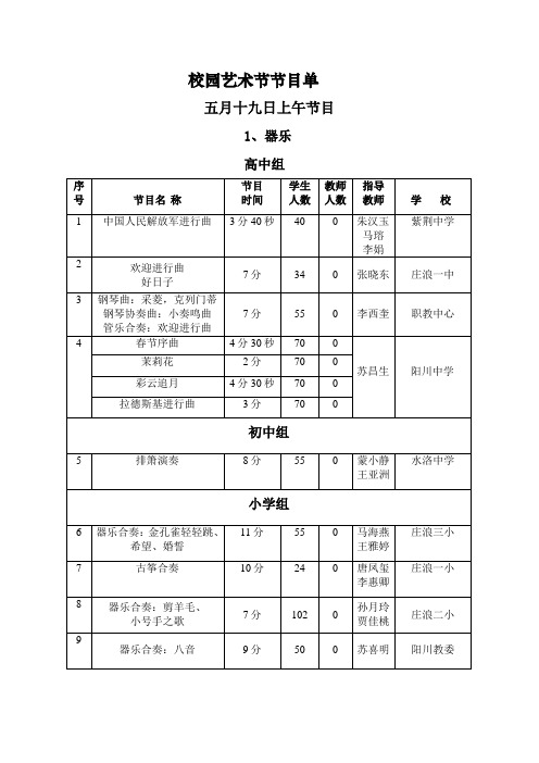 文艺节目演出安排表