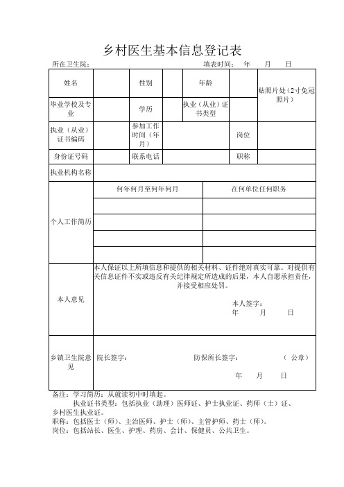 乡村医生基本信息登记表