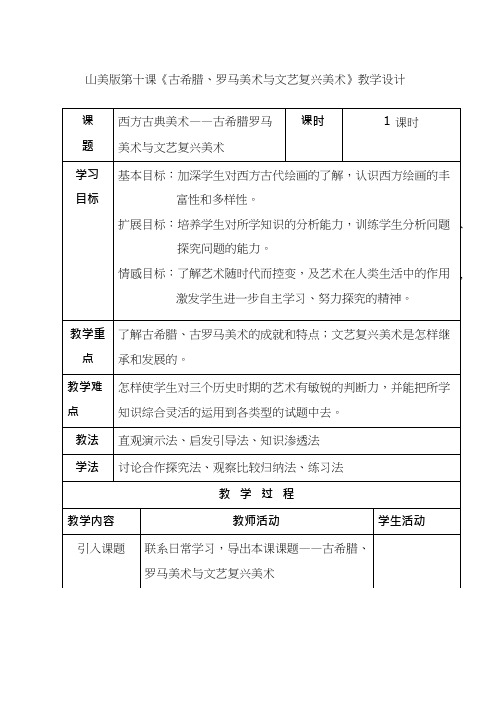 美术《古希腊、罗马美术与文艺复兴美术》教案、教学设计