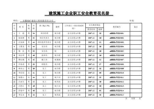 建筑施工职工教育花名册