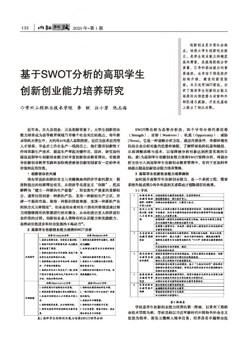 基于swot分析的高职学生创新创业能力培养研究