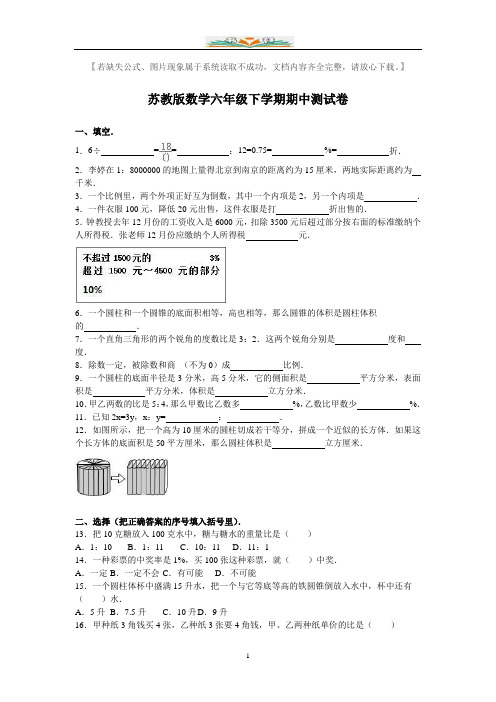 苏教版六年级数学下册期中测试题及答案(共14套)