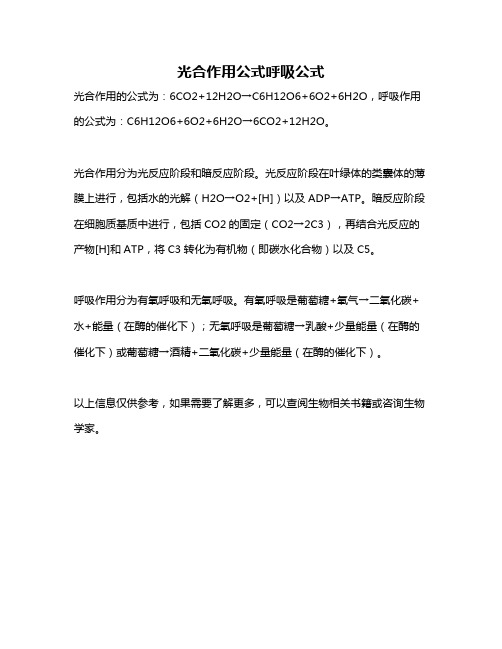 光合作用公式呼吸公式
