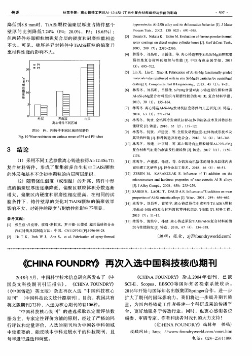 《CHINA FOUNDRY》再次入选中国科技核心期刊