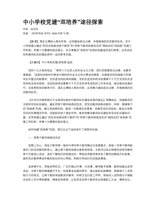 中小学校党建“双培养”途径探索