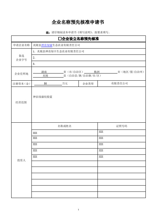 企业名称预先核准