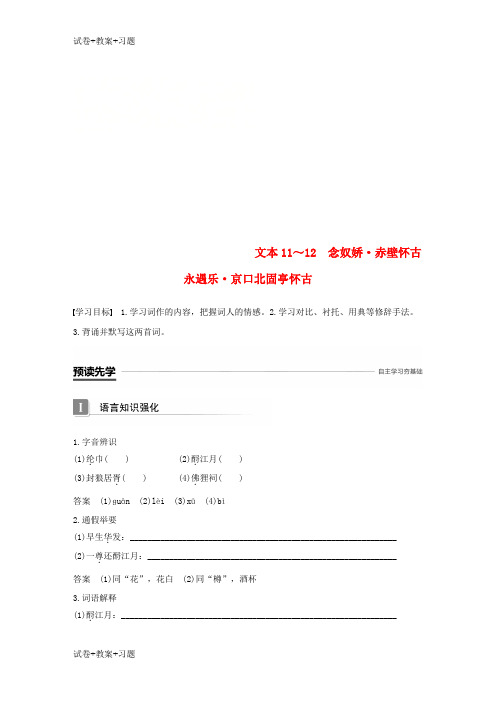 [最新学习]全国通用版2018_2019版高中语文专题三历史的回声文本11_12念奴娇