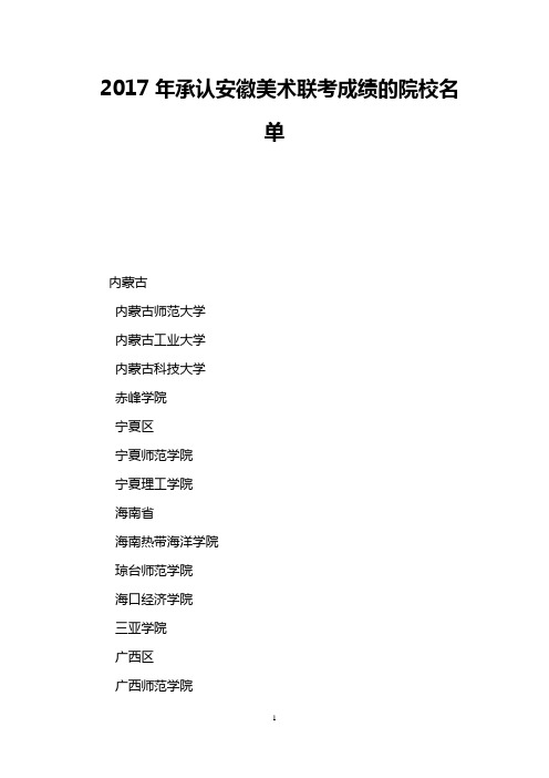 2017年承认安徽美术联考成绩的院校名单