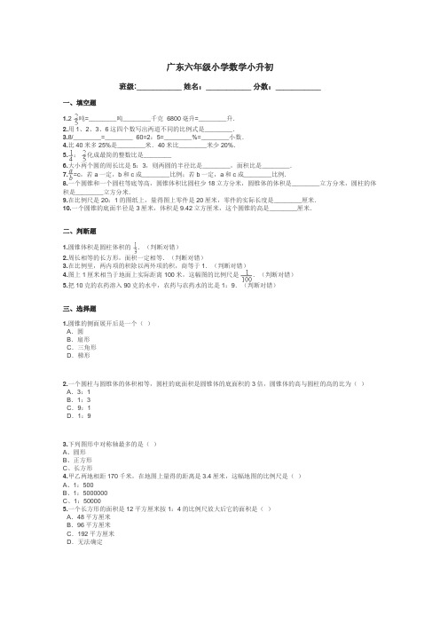 广东六年级小学数学小升初带答案解析
