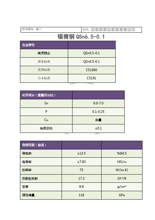 QSn6.5-0.1(美国C51900、日本C5191)锡青铜