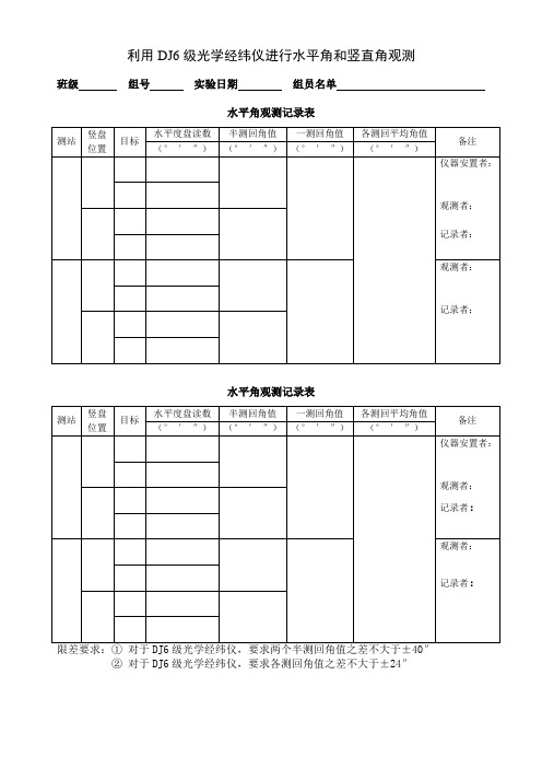 经纬仪的使用及水平角观测表格