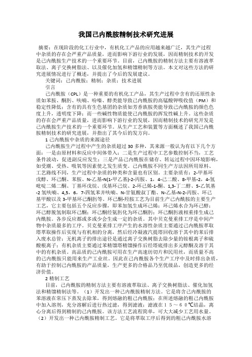 我国己内酰胺精制技术研究进展