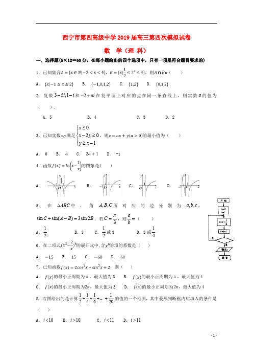 青海省西宁市第四高级中学2019届高三数学上学期第四次模拟考试试题理201901240159