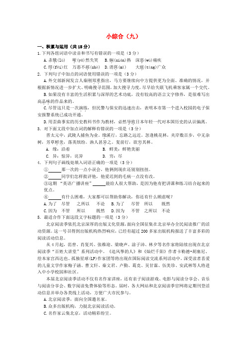 江苏省无锡市长安中学中考语文第二轮复习 小综合(九)(无答案)