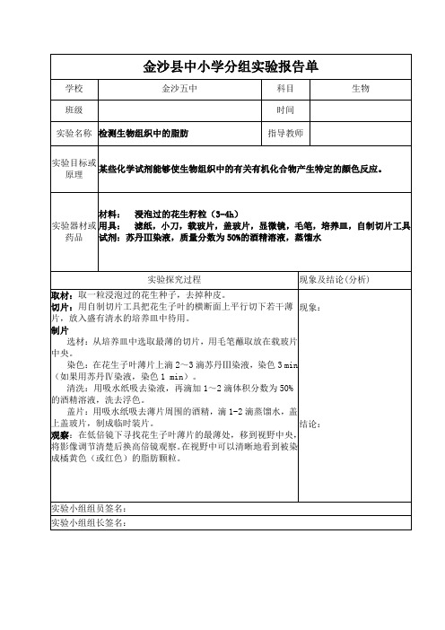 检测生物组织中的脂肪实验报告
