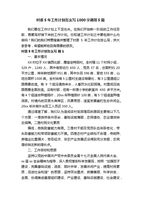 村委5年工作计划怎么写1000字通用5篇