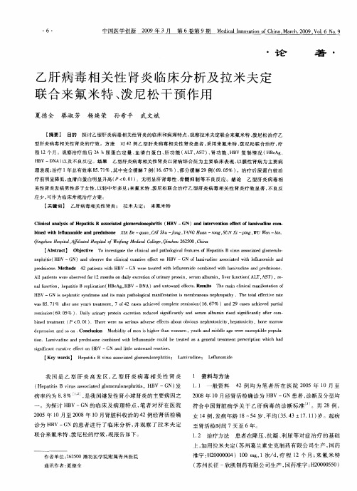 乙肝病毒相关性肾炎临床分析及拉米夫定联合来氟米特、泼尼松干预作用