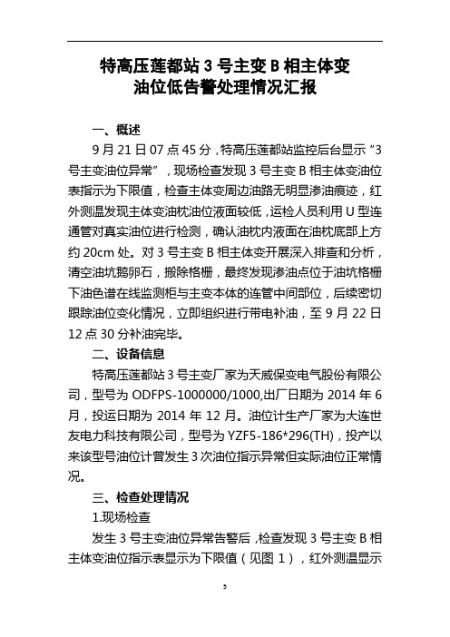 特高压莲都站3号主变B相主体变油位低告警处理情况汇报