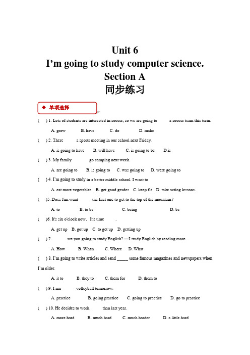 人教版八年级英语上册Unit 6 I’m going to study computer science.Section A同步练习及答案