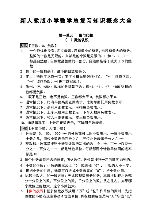 新人教版小学数学总复习知识概念大全