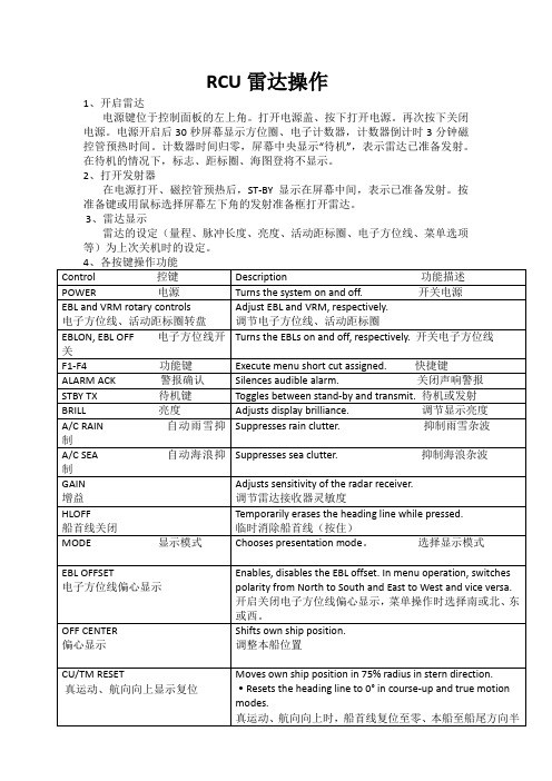 RCU-014 雷达操作说明