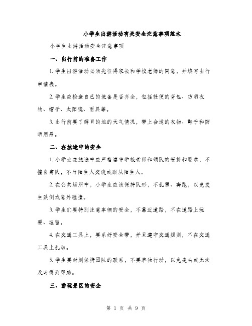 小学生出游活动有关安全注意事项范本