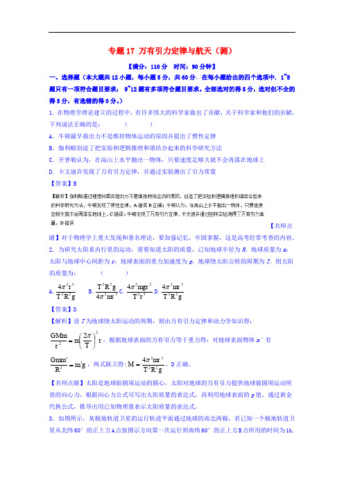 高考物理一轮复习 专题17 万有引力定律与航天(测)(含
