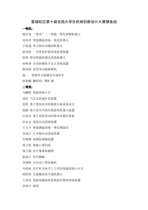 宣城校区第十届全国大学生机械创新设计大赛慧鱼组